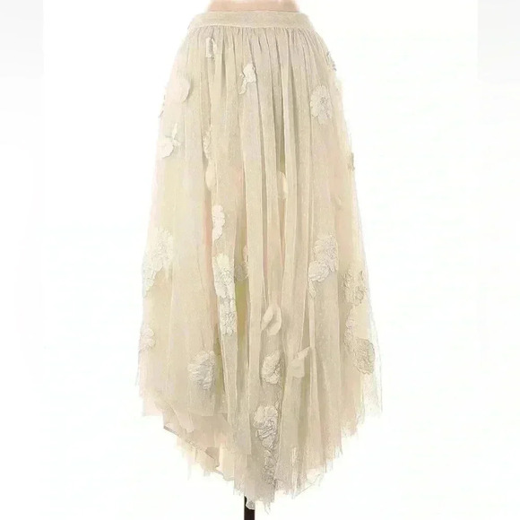 LoveShackFancy Rowena Tulle Midi Skirt 4 S Embroidered Floral Appliqué Bridal - Picture 4 of 14